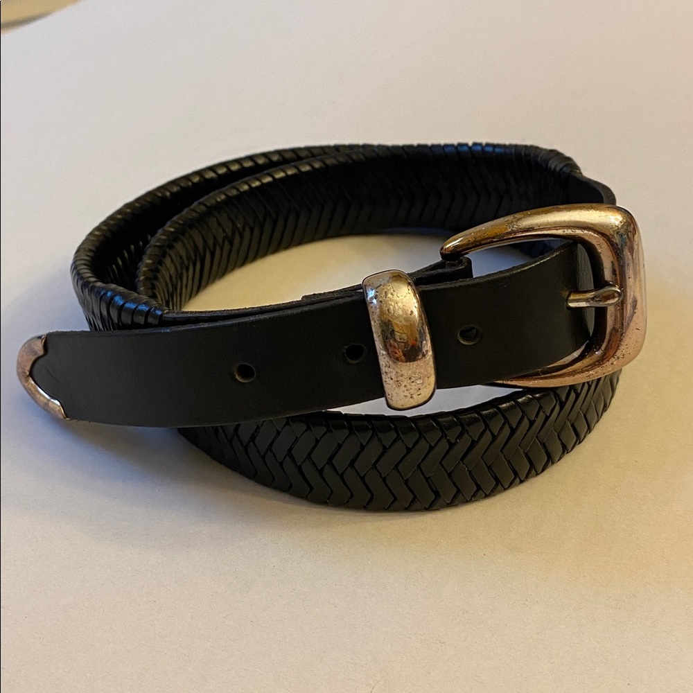 Cole Haan Black Braided Leather Belt size 36 Brass Bucke Vintage
